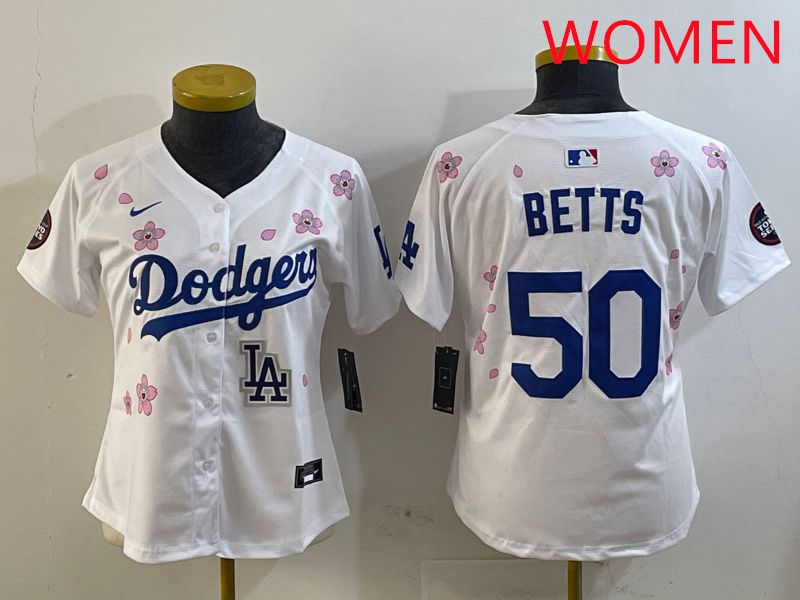 Women Los Angeles Dodgers 50 Betts White Sakura Edition 2025 Nike MLB Jersey style 5